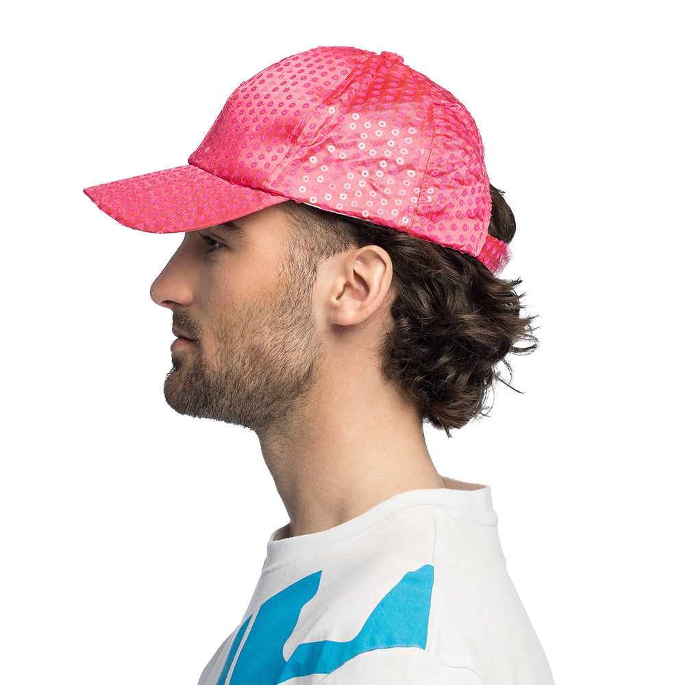 Casquette Sequins Fluo Rose UV Blacklight - Disco Party