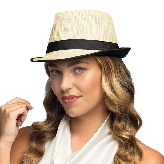 Chapeau Paille Panama Noir - Accessoire Fête et Déguisement