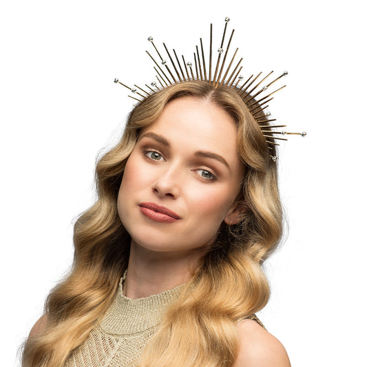 Couronne Serre-tête Soleil Strass - Accessoire Festif Doré
