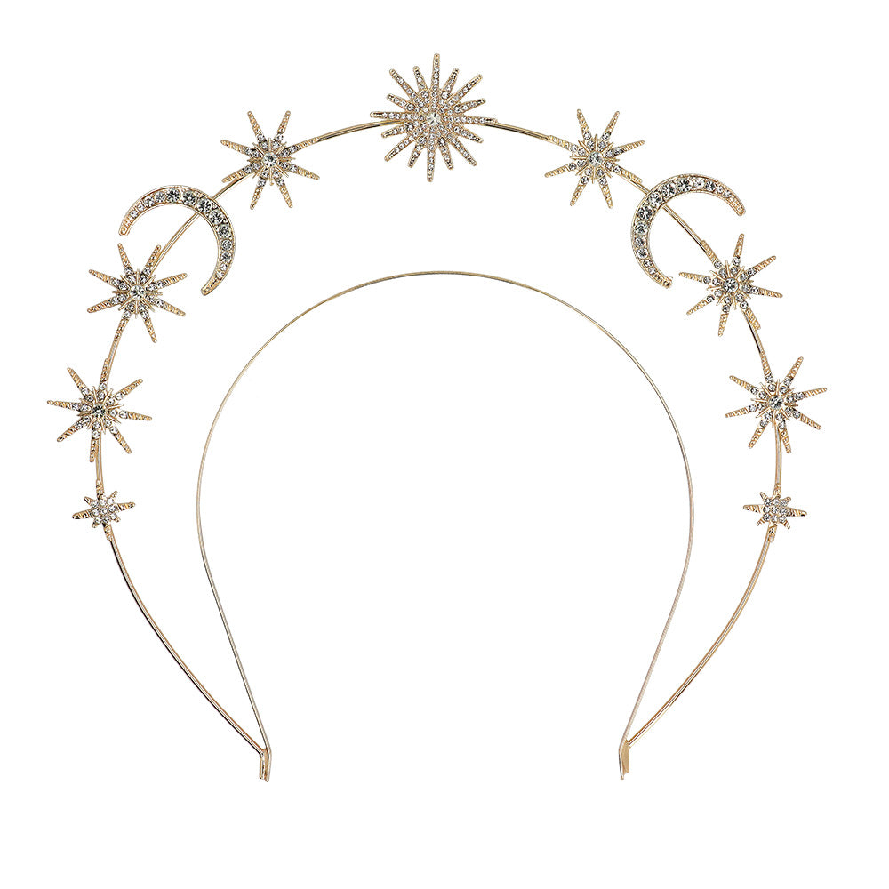Serre-tête étoiles et lunes doré - Accessoire fête céleste