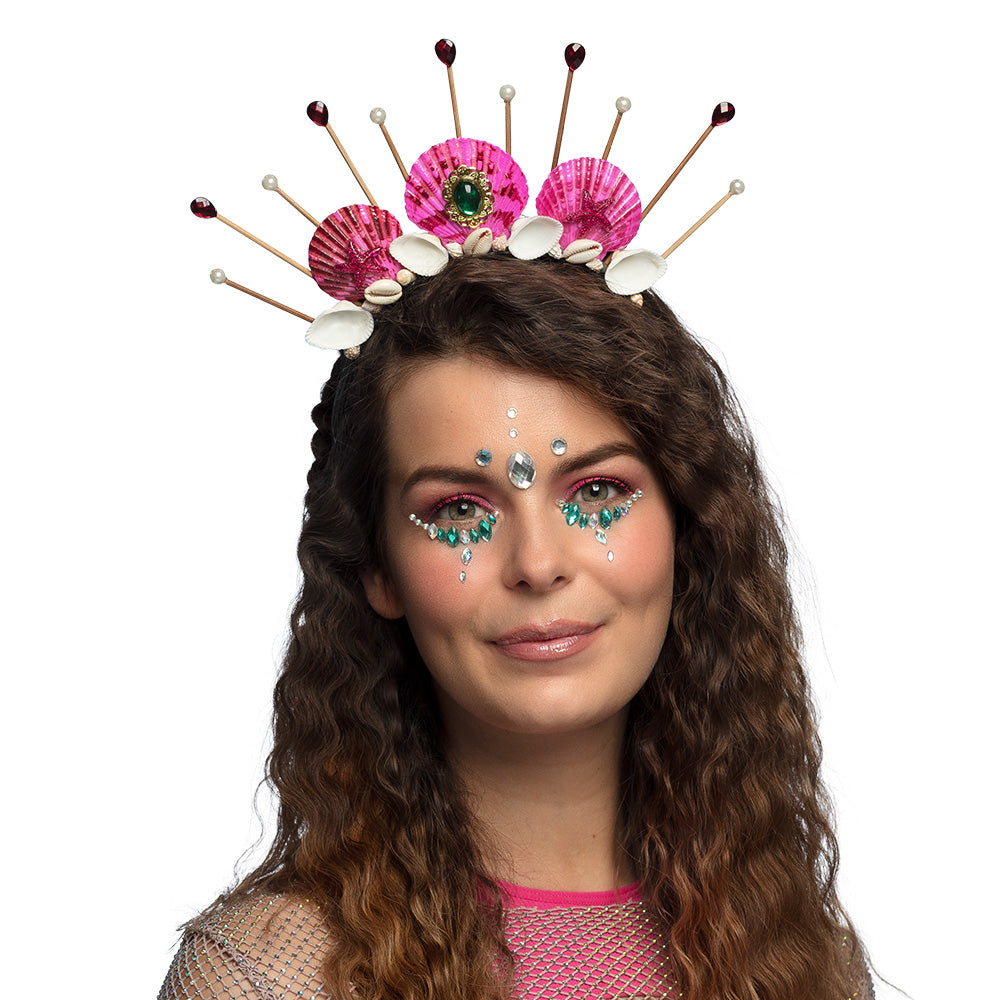 Serre-tête Couronne Coquillages Rose Fluo - Accessoire Fête