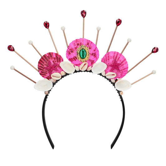 Serre-tête Couronne Coquillages Rose Fluo - Accessoire Fête