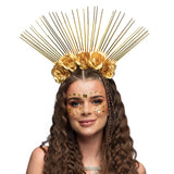 Couronne Dorée Fleurs & Halo Lumineux - Accessoire Fête Divin