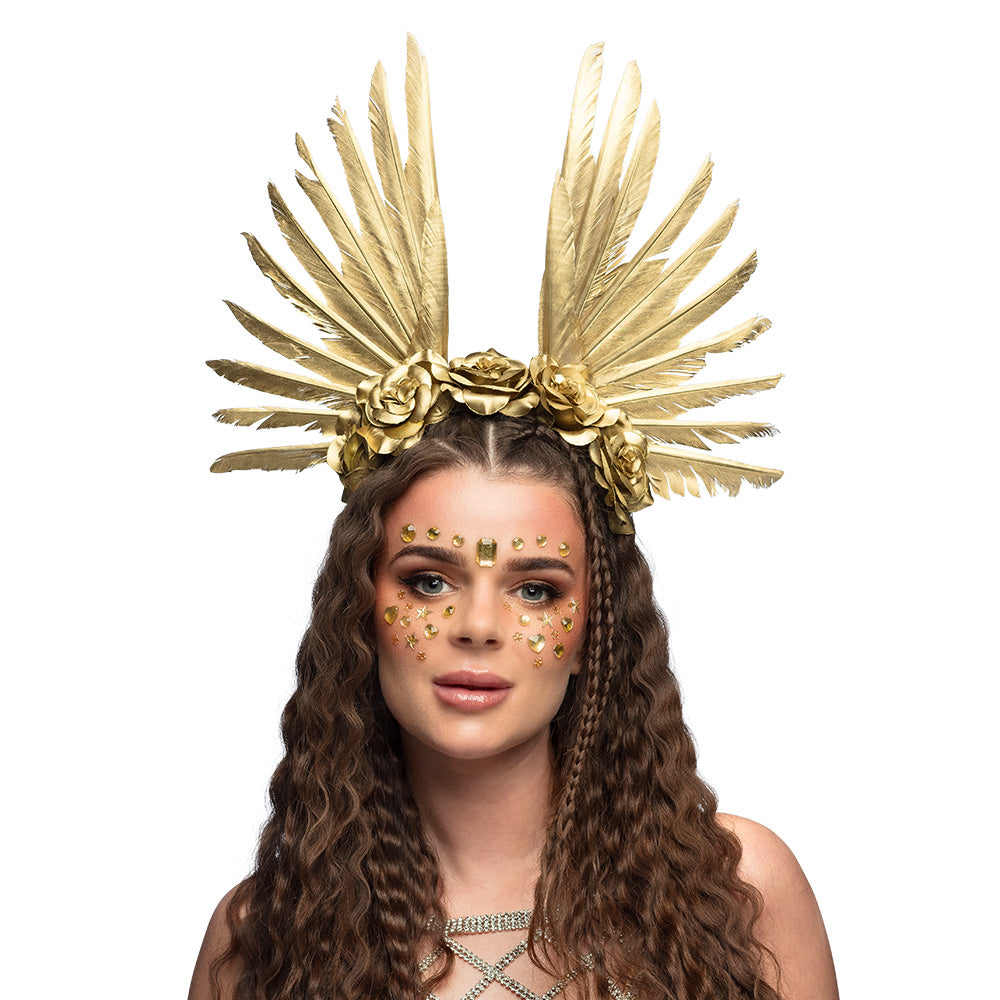 Serre-tête Ailes Dorées avec Fleurs - Couronne Angelique