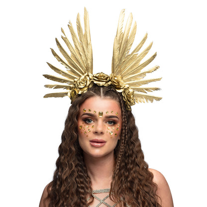 Serre-tête Ailes Dorées avec Fleurs - Couronne Angelique