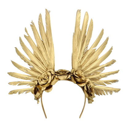 Serre-tête Ailes Dorées avec Fleurs - Couronne Angelique
