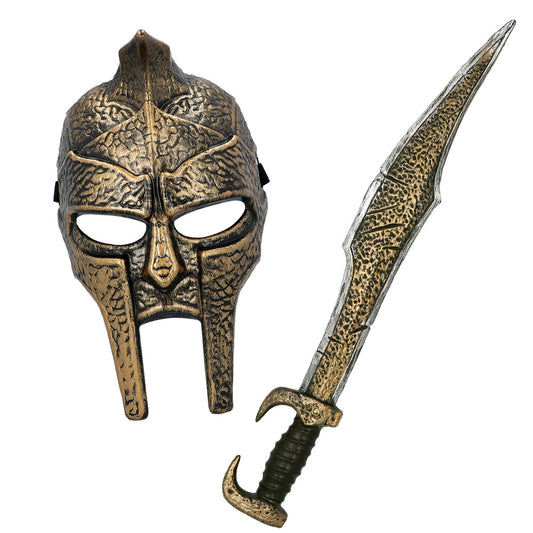 Casque Guerrier Antique + Épée Dorée - Déguisement Gladiateur