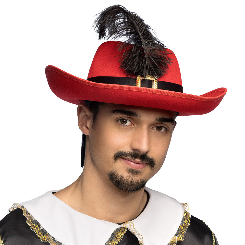 Chapeau Cowboy Rouge Luxe avec Plume Noire et Accessoires
