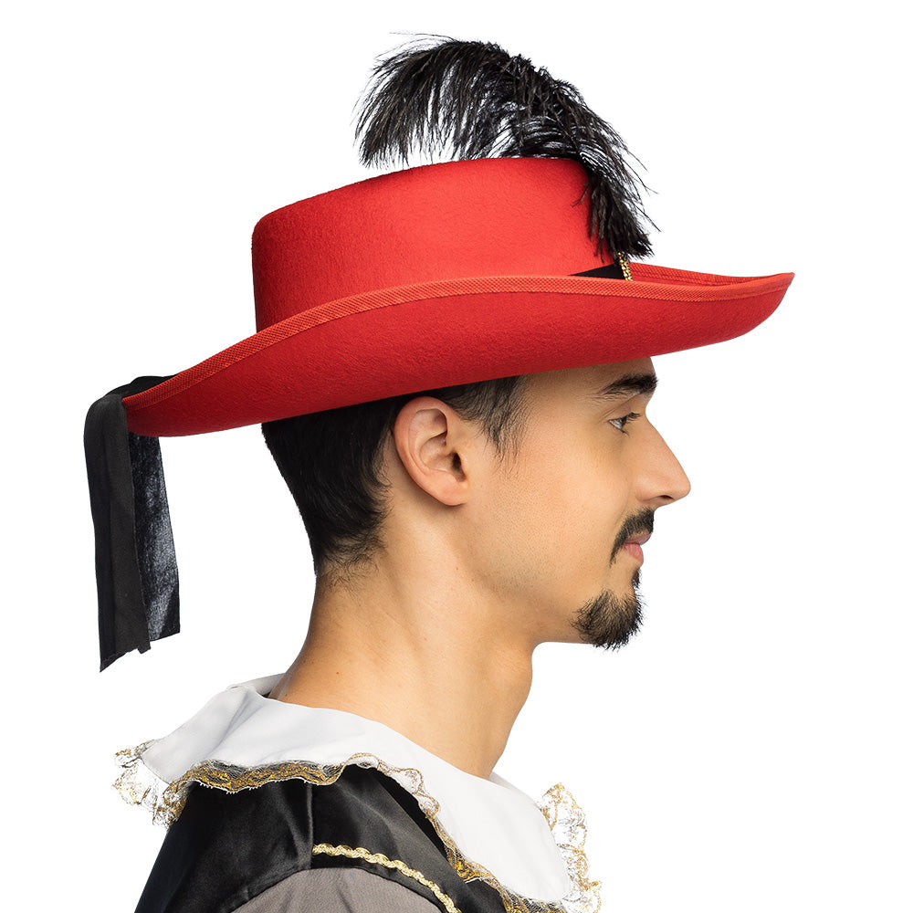 Chapeau Cowboy Rouge Luxe avec Plume Noire et Accessoires