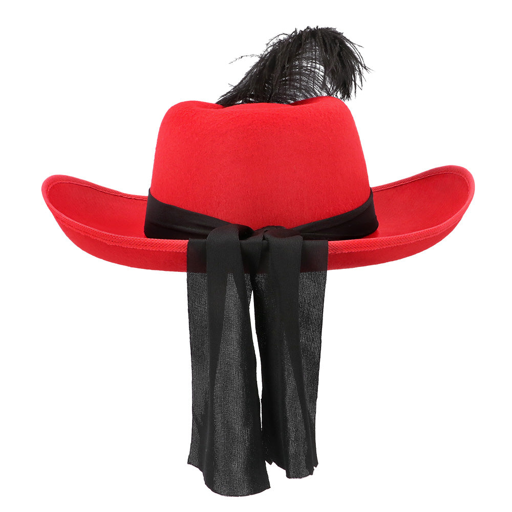 Chapeau Cowboy Rouge Luxe avec Plume Noire et Accessoires