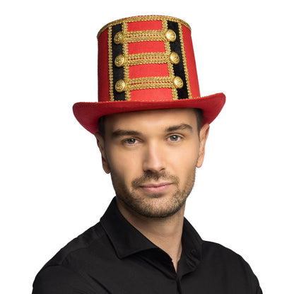 Haut-de-forme rouge doré showman - Déguisement ringmaster