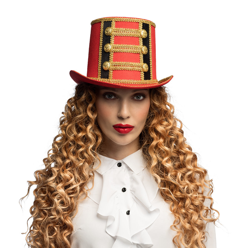 Haut-de-forme rouge doré showman - Déguisement ringmaster