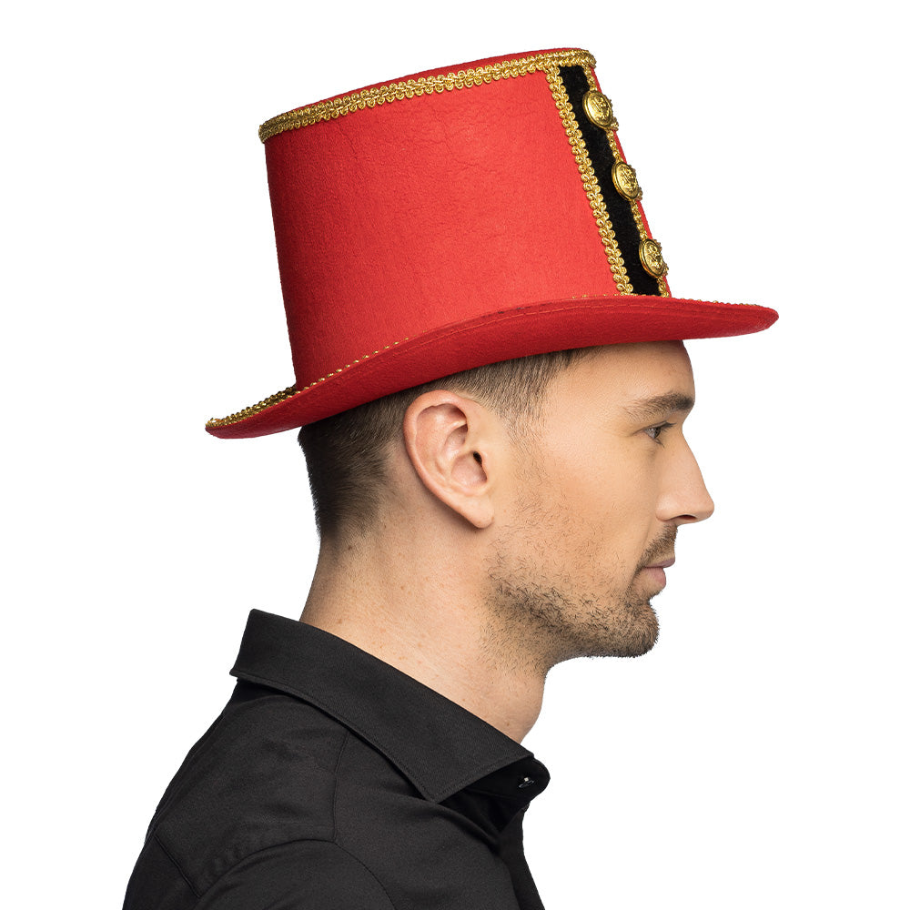 Haut-de-forme rouge doré showman - Déguisement ringmaster