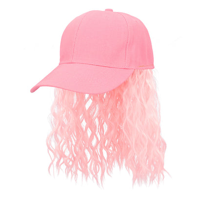 Casquette Rose avec Cheveux Longs Bouclés - Déguisement Fantaisie