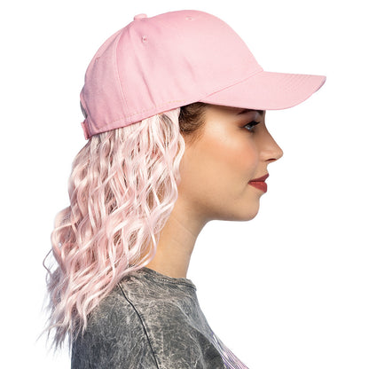 Casquette Rose avec Cheveux Longs Bouclés - Déguisement Fantaisie