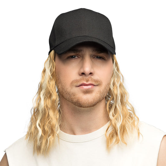 Casquette Noire avec Cheveux Blonds Ondulés - Déguisement Amusant