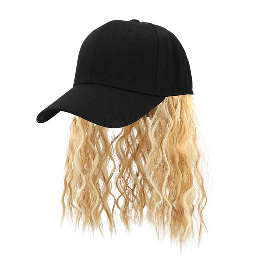 Casquette Noire avec Cheveux Blonds Ondulés - Déguisement Amusant