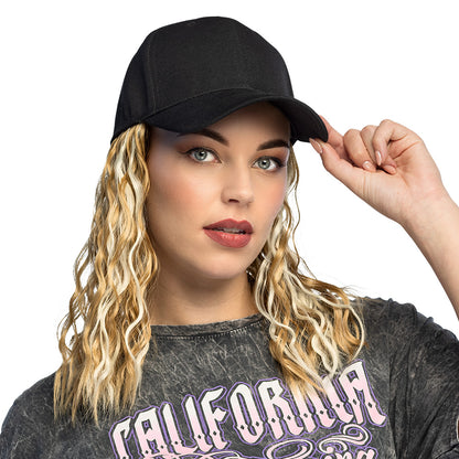 Casquette Noire avec Cheveux Blonds Ondulés - Déguisement Amusant