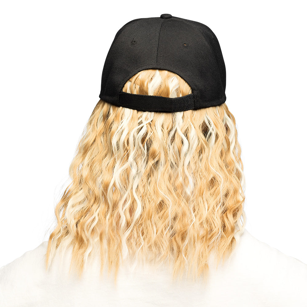 Casquette Noire avec Cheveux Blonds Ondulés - Déguisement Amusant