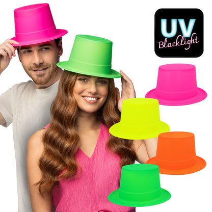 Chapeaux de Fête Fluo UV Blacklight - Rose, Vert, Jaune, Orange