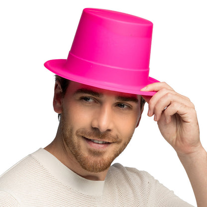 Haut de forme rose fluo UV - Déguisement fluorescent