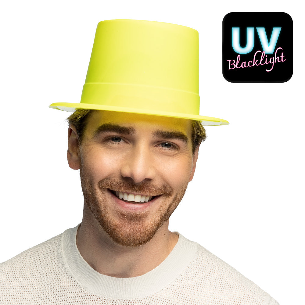 Chapeau Haut de Forme Fluo Jaune Néon UV Blacklight