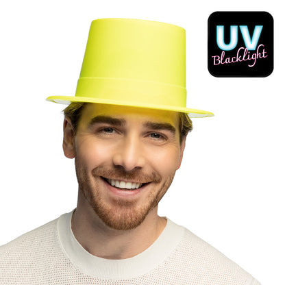 Chapeau Haut de Forme Fluo Jaune Néon UV Blacklight