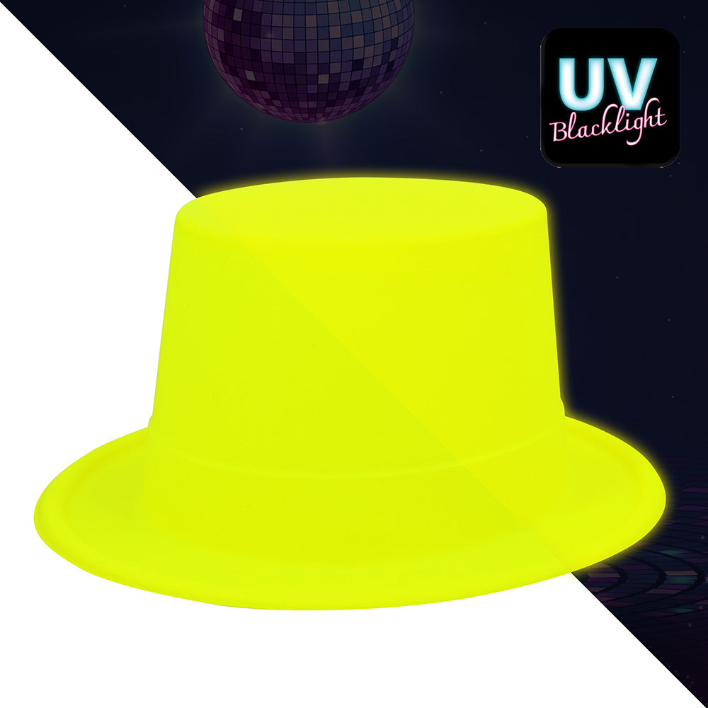 Chapeau Haut de Forme Fluo Jaune Néon UV Blacklight