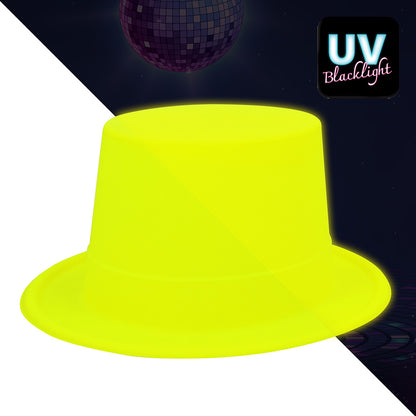 Chapeau Haut de Forme Fluo Jaune Néon UV Blacklight
