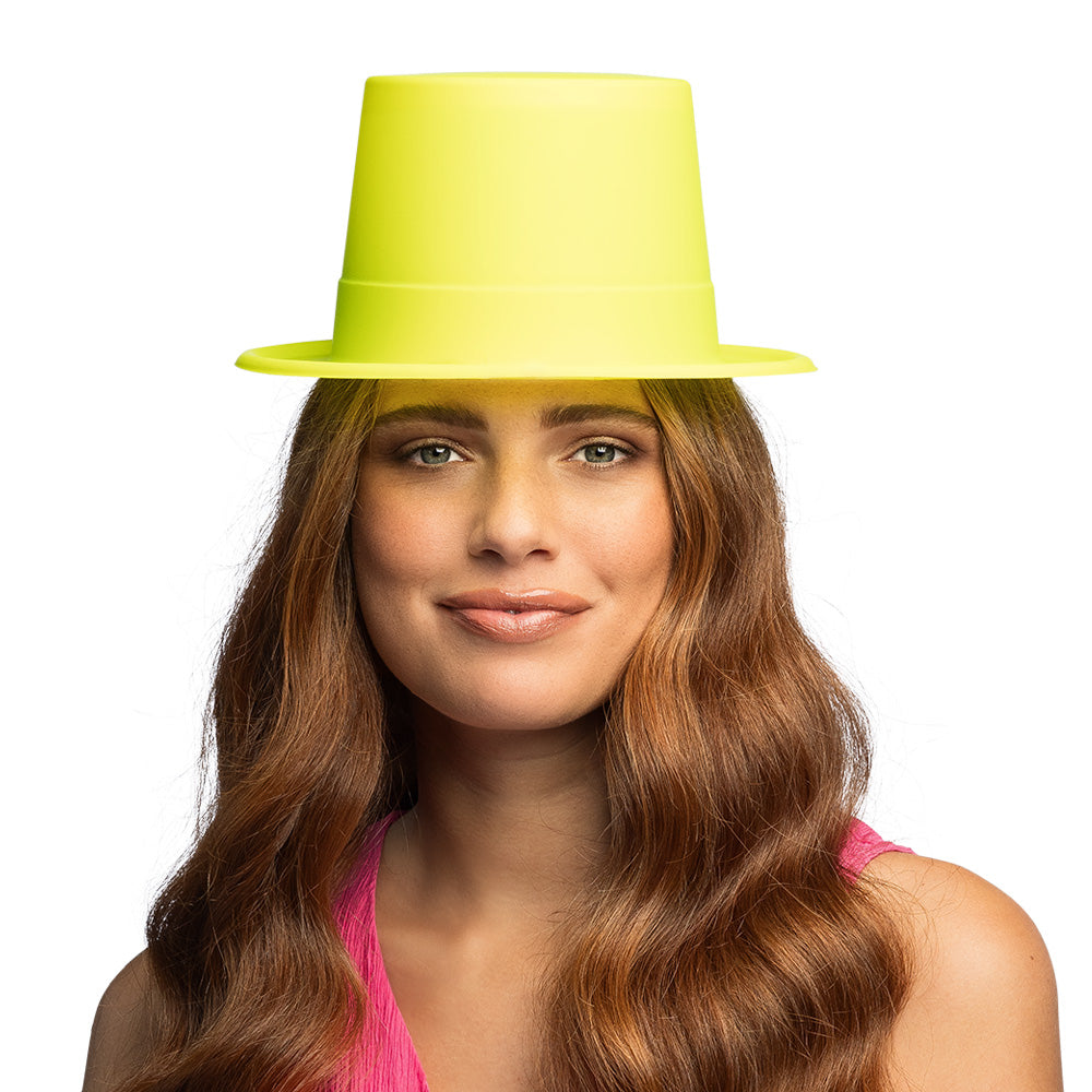 Chapeau Haut de Forme Fluo Jaune Néon UV Blacklight