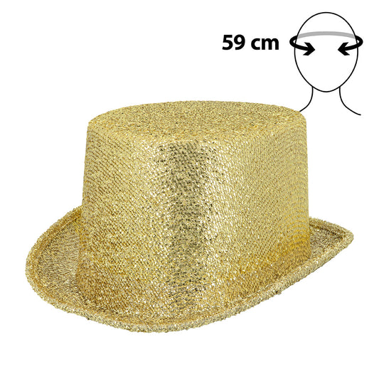 Chapeau Haut de Forme Paillettes Or 59cm - Déguisement Soirée