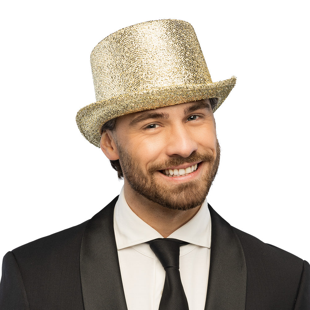 Chapeau Haut de Forme Paillettes Or 59cm - Déguisement Soirée