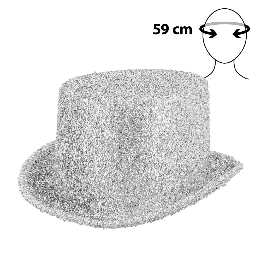 Chapeau Haut de Forme Paillettes Argent 59cm - Soirée