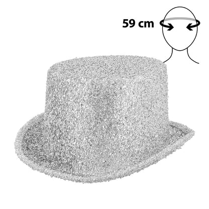 Chapeau Haut de Forme Paillettes Argent 59cm - Soirée