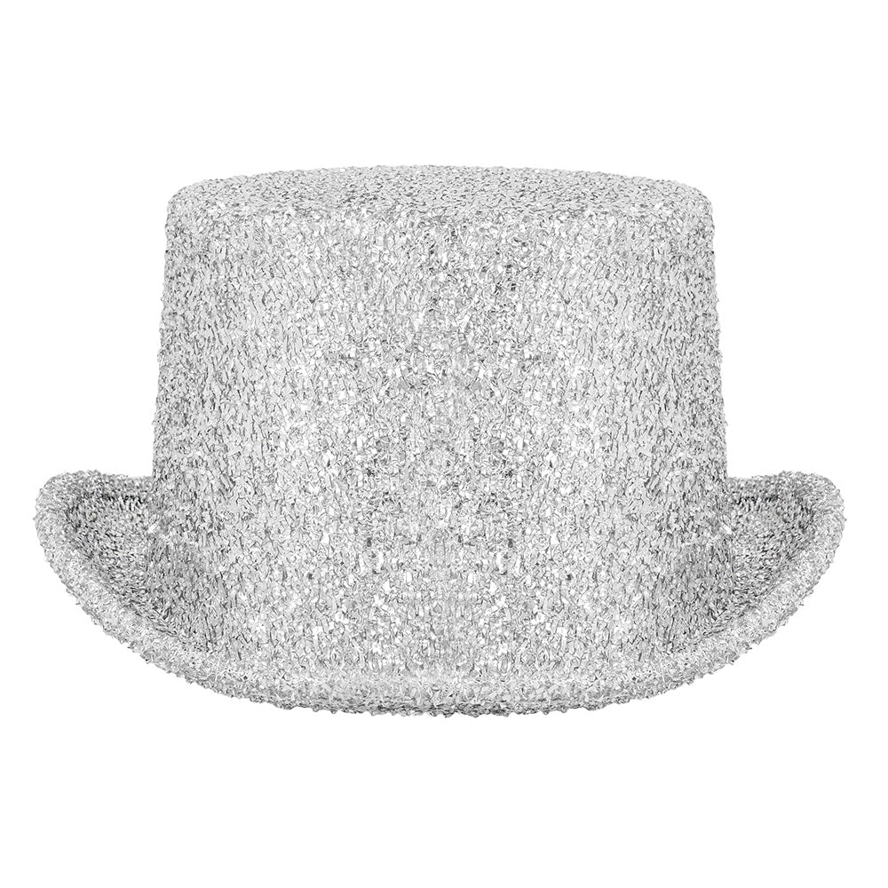 Chapeau Haut de Forme Paillettes Argent 59cm - Soirée