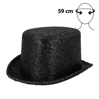 Haut de forme pailleté noir 59cm - Accessoire de fête élégant