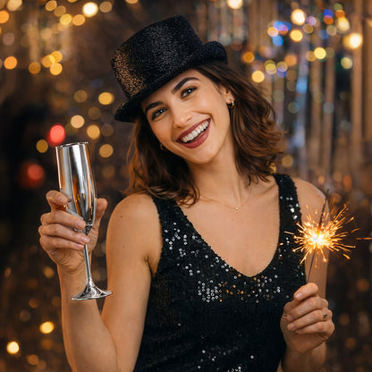 Haut de forme pailleté noir 59cm - Accessoire de fête élégant