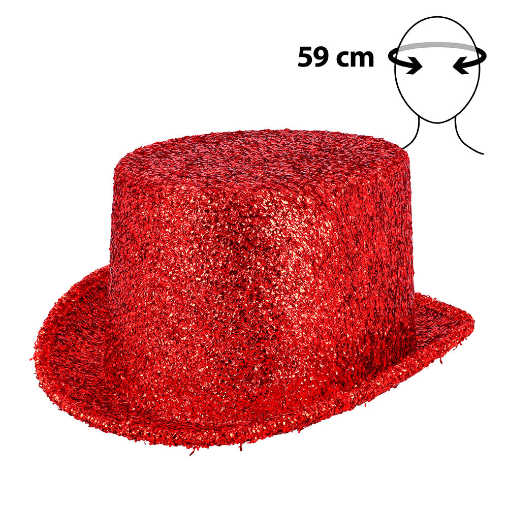 Chapeau Haut de Forme Paillettes Rouge 59 cm - Soirée Glamour