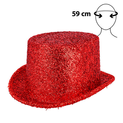 Chapeau Haut de Forme Paillettes Rouge 59 cm - Soirée Glamour