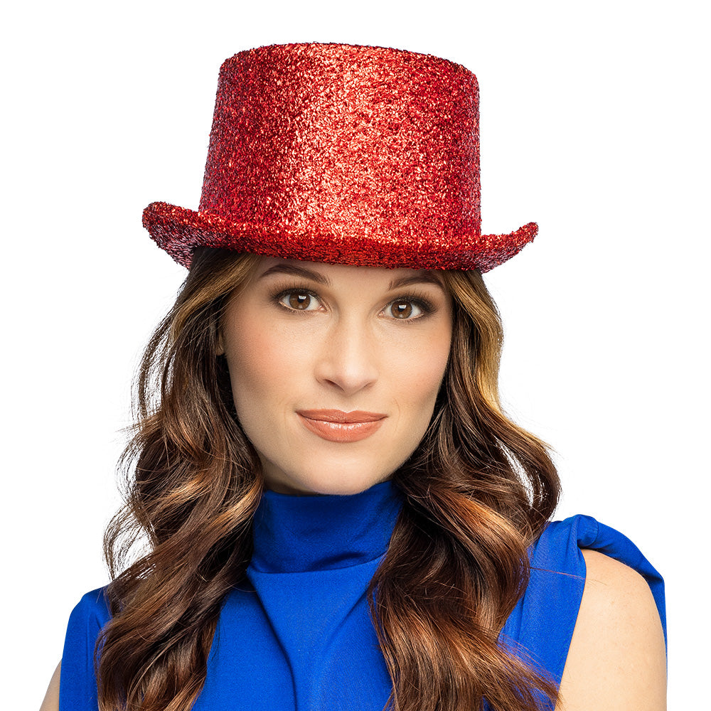 Chapeau Haut de Forme Paillettes Rouge 59 cm - Soirée Glamour