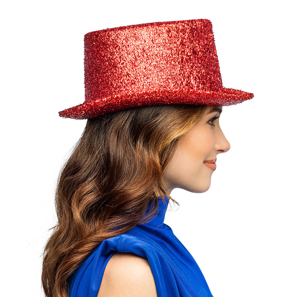 Chapeau Haut de Forme Paillettes Rouge 59 cm - Soirée Glamour