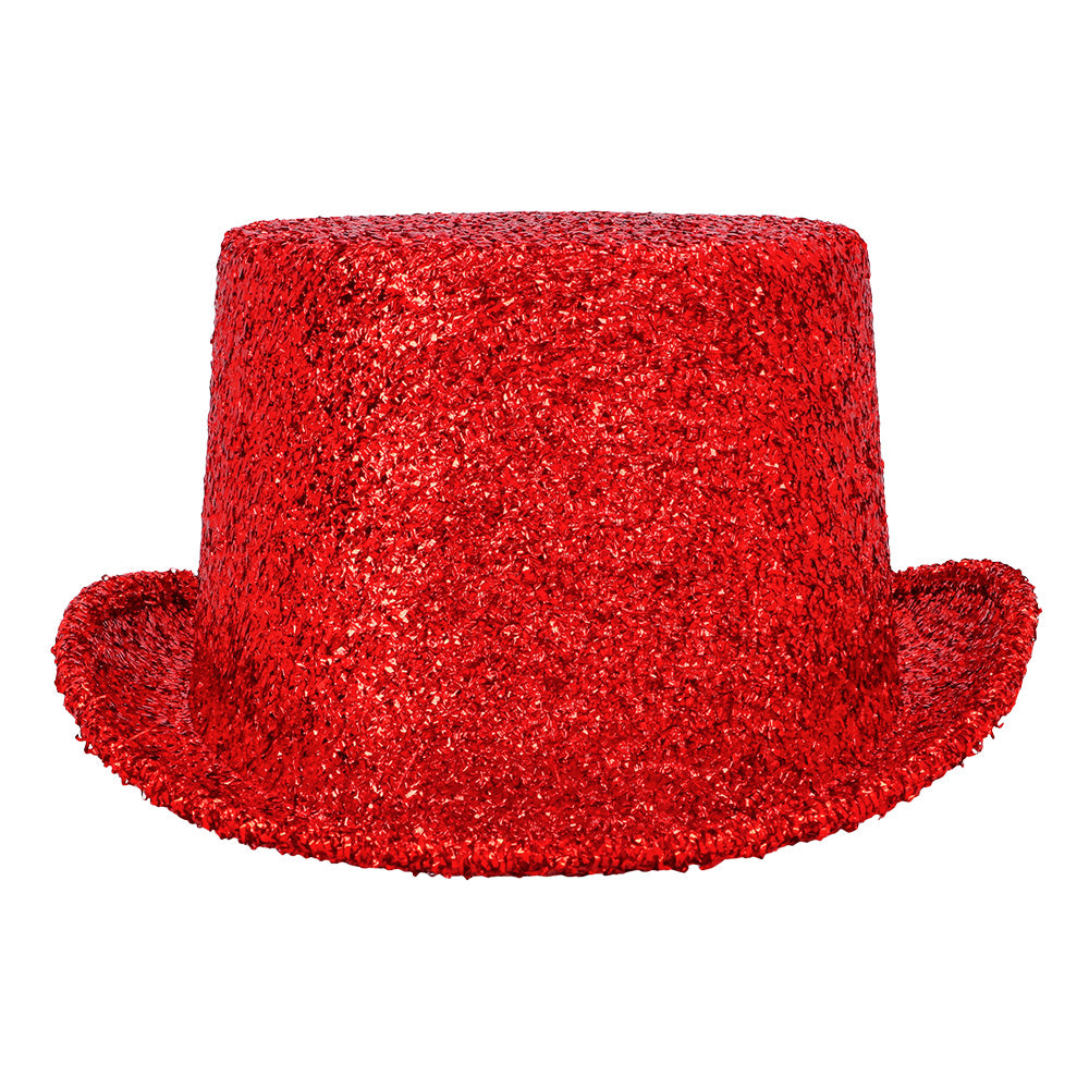 Chapeau Haut de Forme Paillettes Rouge 59 cm - Soirée Glamour
