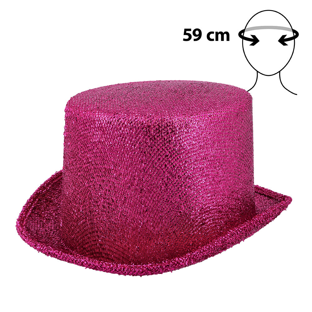 Haut de forme paillettes rose fuchsia - Accessoire de fête brillant