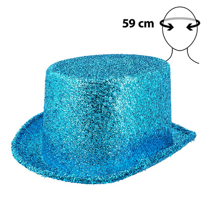 Haut de forme paillettes bleu turquoise 59 cm