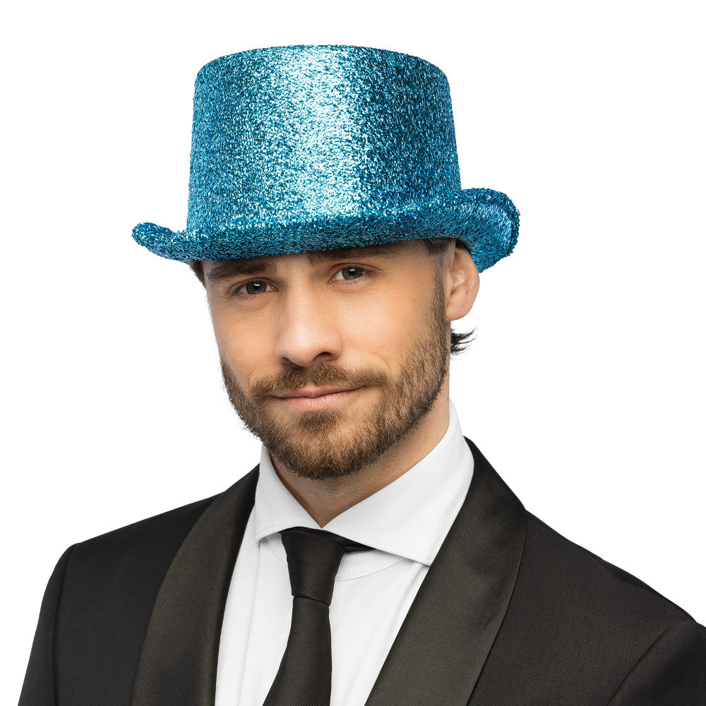 Haut de forme paillettes bleu turquoise 59 cm