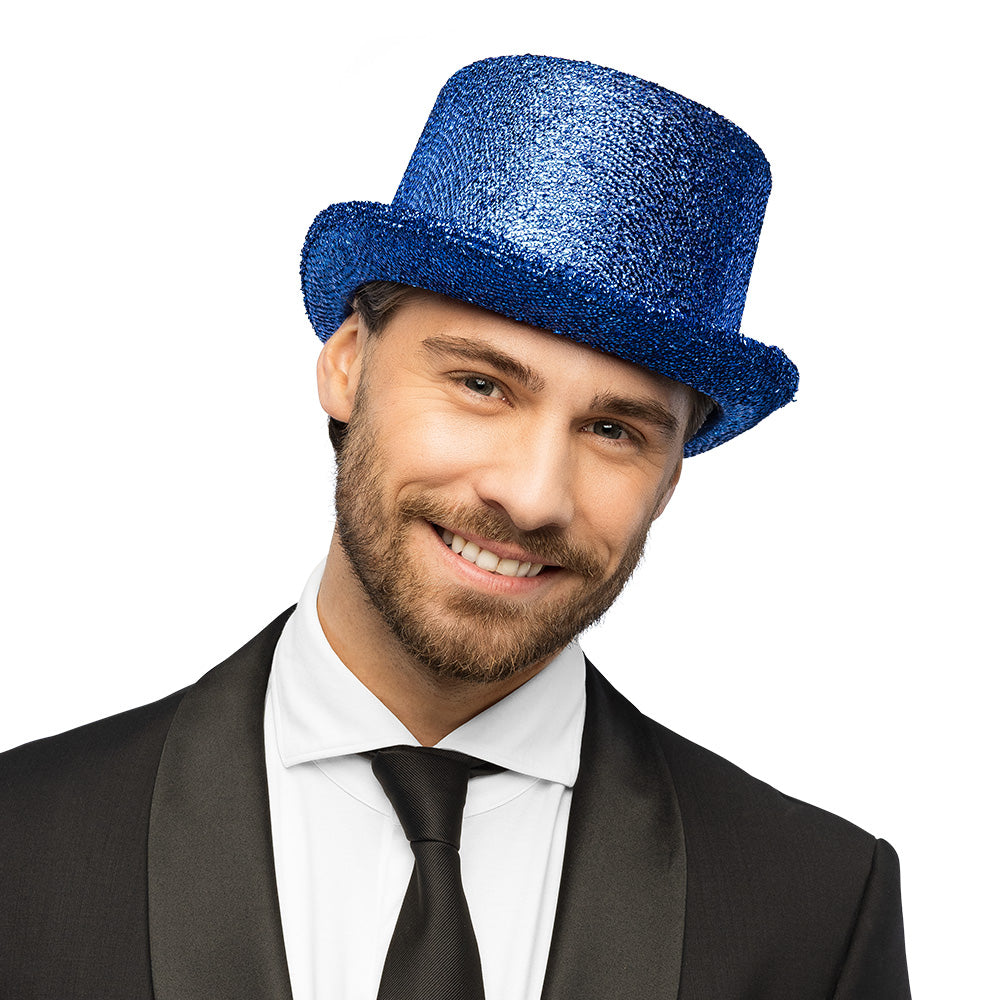 Haut de forme paillettes bleu électrique 59 cm - Accessoire fête