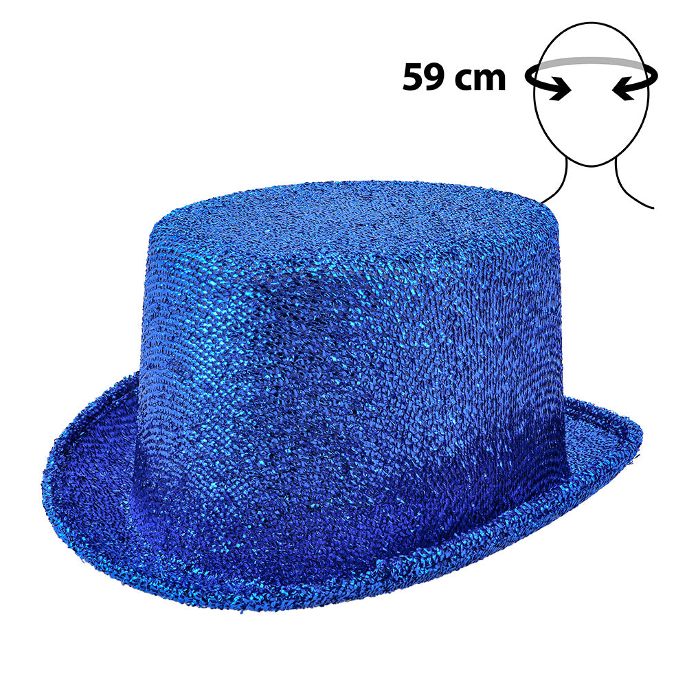 Haut de forme paillettes bleu électrique 59 cm - Accessoire fête