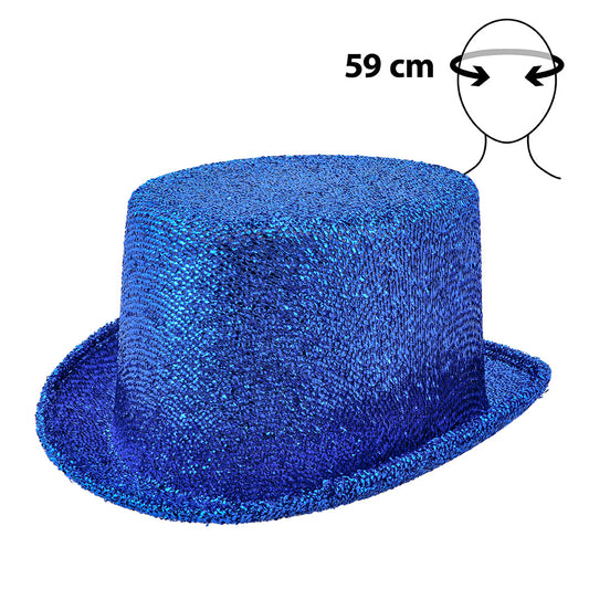 Haut de forme paillettes bleu électrique 59 cm - Accessoire fête