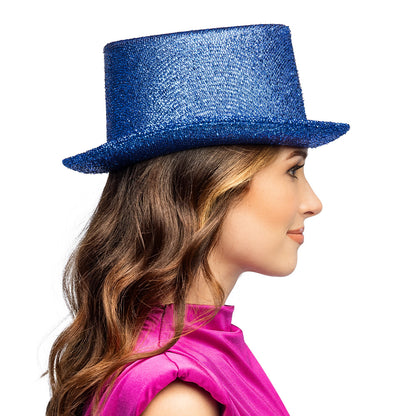 Haut de forme paillettes bleu électrique 59 cm - Accessoire fête