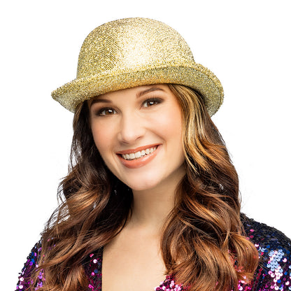 Chapeau Melon Paillettes Doré 58cm - Déguisement Glamour
